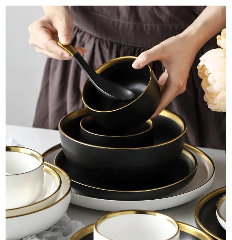 Black and white matte porcelain dinner plate for kitchen use, branded MC THE BLACK DIAMOND, showcasing a sleek, modern design.