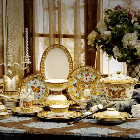 European-style Luxury Bone China Tableware Set by 𝕄𝕔 𝕋𝕙𝕖 𝔹𝕝𝕒𝕔𝕜 𝔻𝕚𝕒𝕞𝕠�