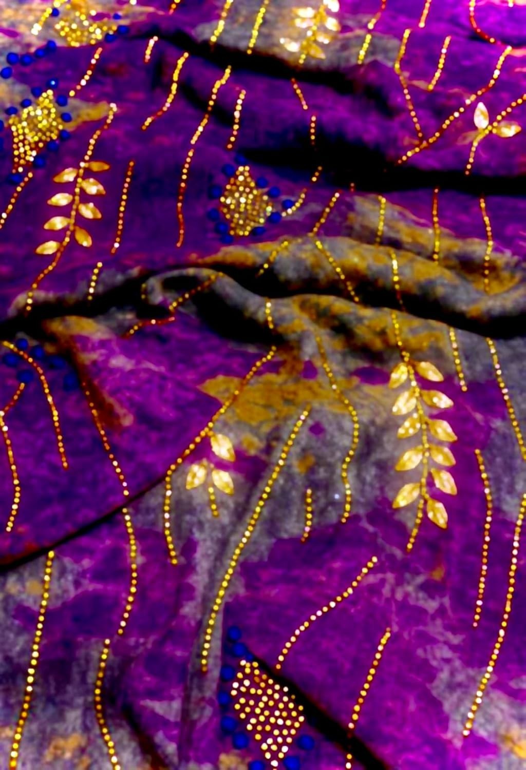 Royal Purple with Gold Embroidery & Blue Beads on Olive-Green Velvet