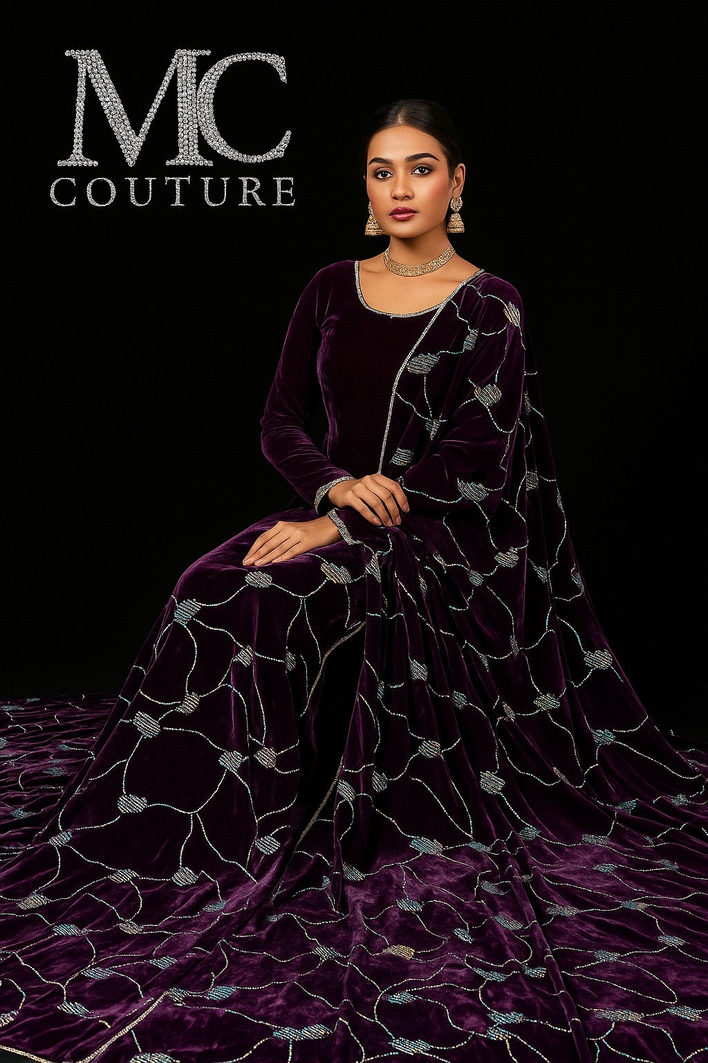 Purple velvet floral fabric for women&