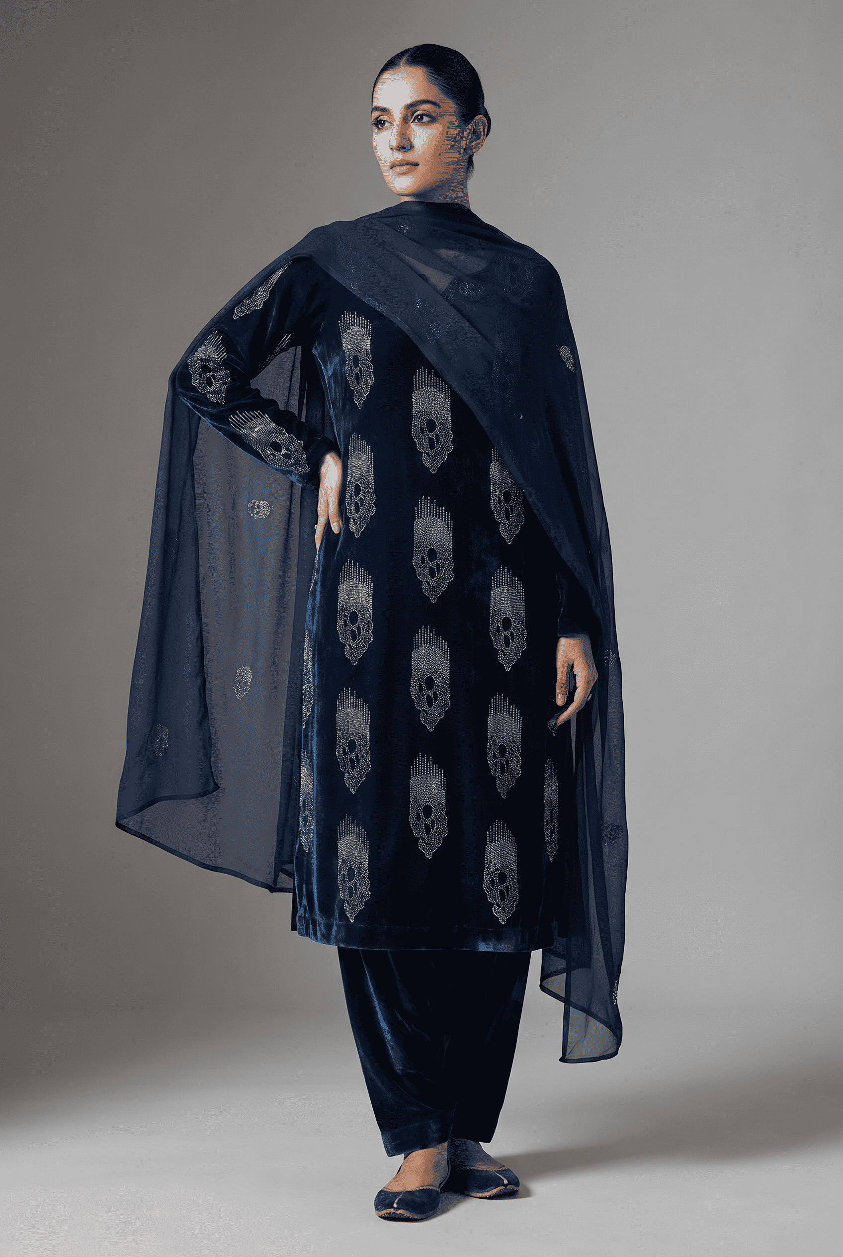 Midnight Sapphire velvet fabric from MC THE BLACK DIAMOND, showcasing soft, luxurious textile with rich color and smooth texture.
