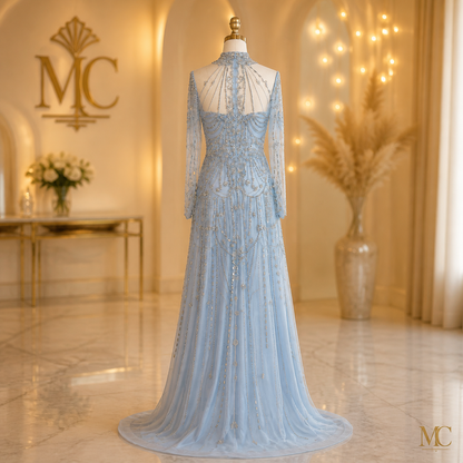 Long Sleeves High Neck Dubai Luxury Evening Dress for Women Wedding Party Arabic Formal Gowns SS587 Customized