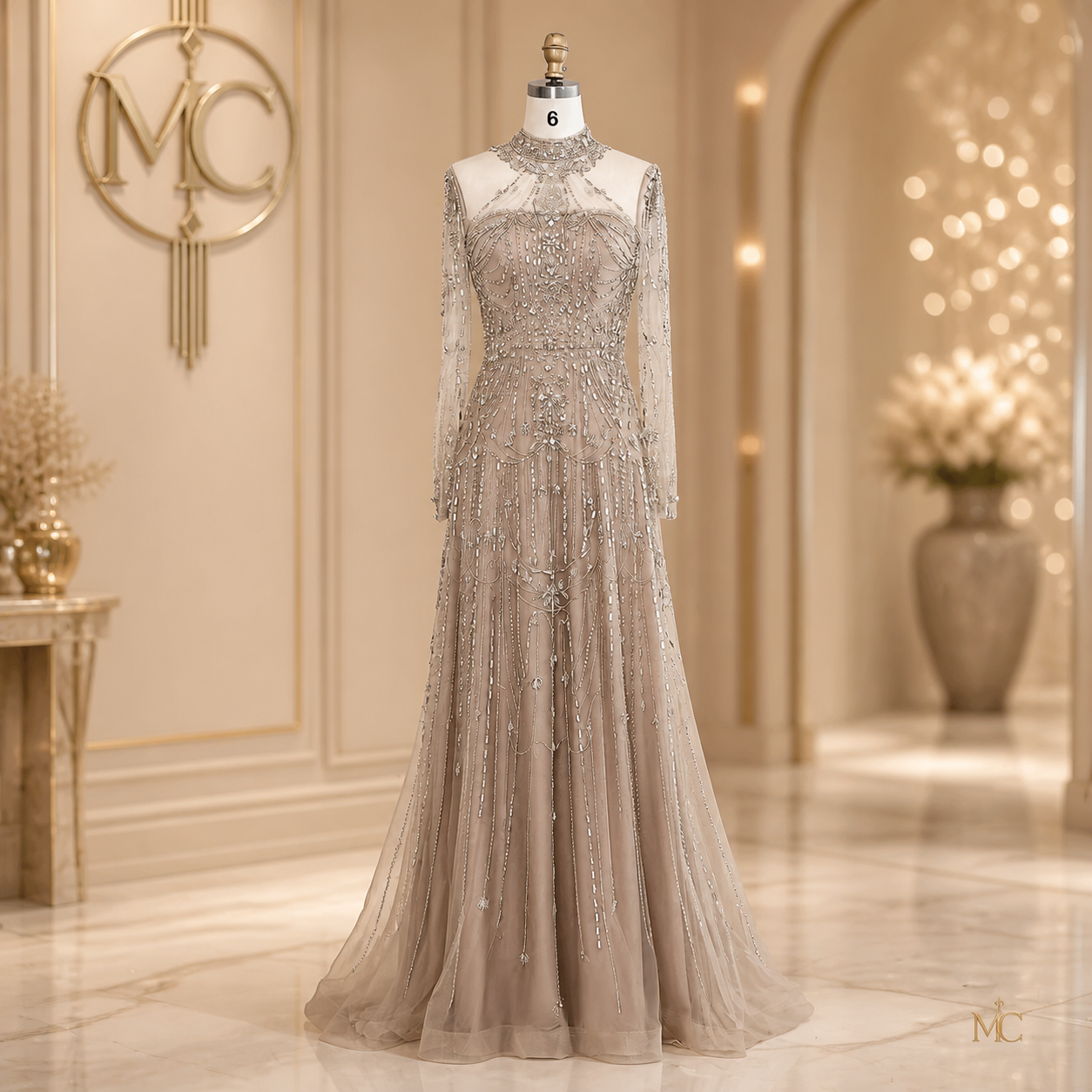 Long Sleeves High Neck Dubai Luxury Evening Dress for Women Wedding Party Arabic Formal Gowns SS587 Customized