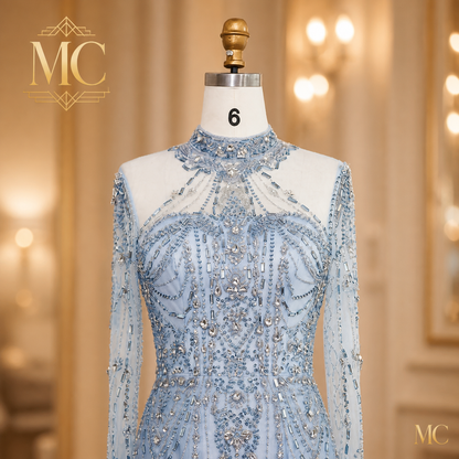 Long Sleeves High Neck Dubai Luxury Evening Dress for Women Wedding Party Arabic Formal Gowns SS587 Customized