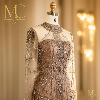 Long Sleeves High Neck Dubai Luxury Evening Dress for Women Wedding Party Arabic Formal Gowns SS587 Customized