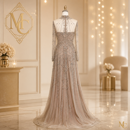Long Sleeves High Neck Dubai Luxury Evening Dress for Women Wedding Party Arabic Formal Gowns SS587 Customized