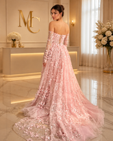 MC Elegant 3D Flowers Dubai evening dress with lilac overskirt, long sleeves, women&