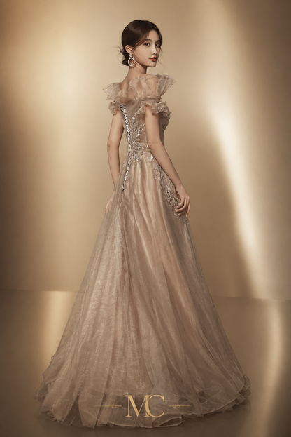 MC Fairy Dreamy Mesh Off Shoulder Celebrity Banquet Dress
