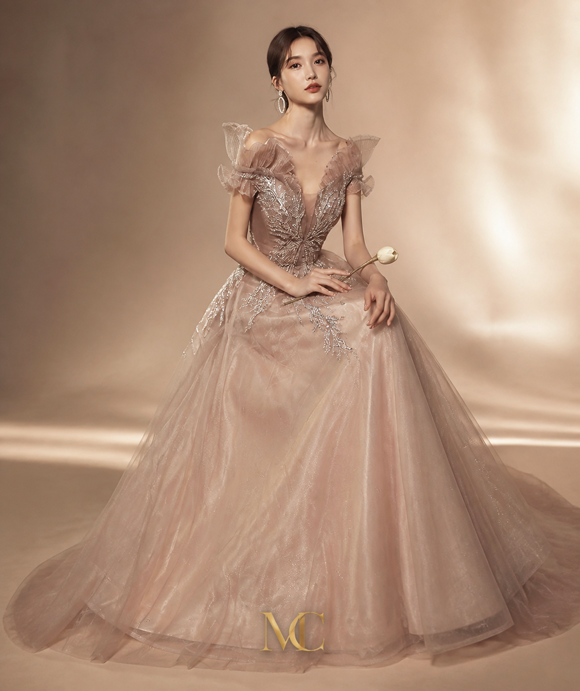 MC Fairy Dreamy Mesh Off Shoulder Celebrity Banquet Dress