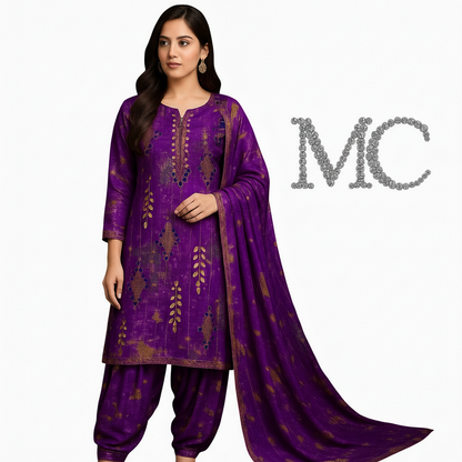 Vibrant chiffon fabric from Mohammad Collection, 4-meter suit drapery in bright, flowing chiffon material, ideal for traditional attire.