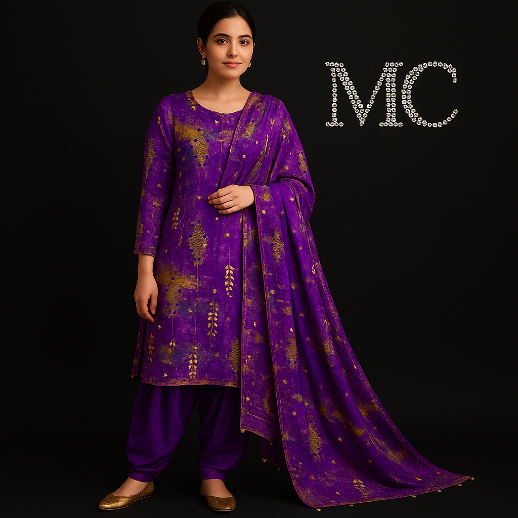 Purple chiffon fabric from Mohammad Collection, 4-meter length suitable for suits and traditional Panjabi designs.