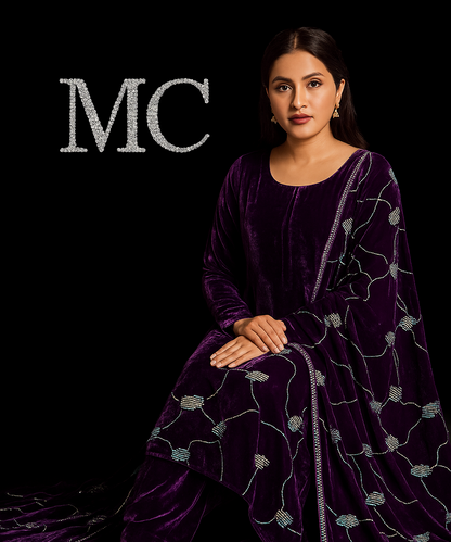 Purple velvet floral fabric for women&