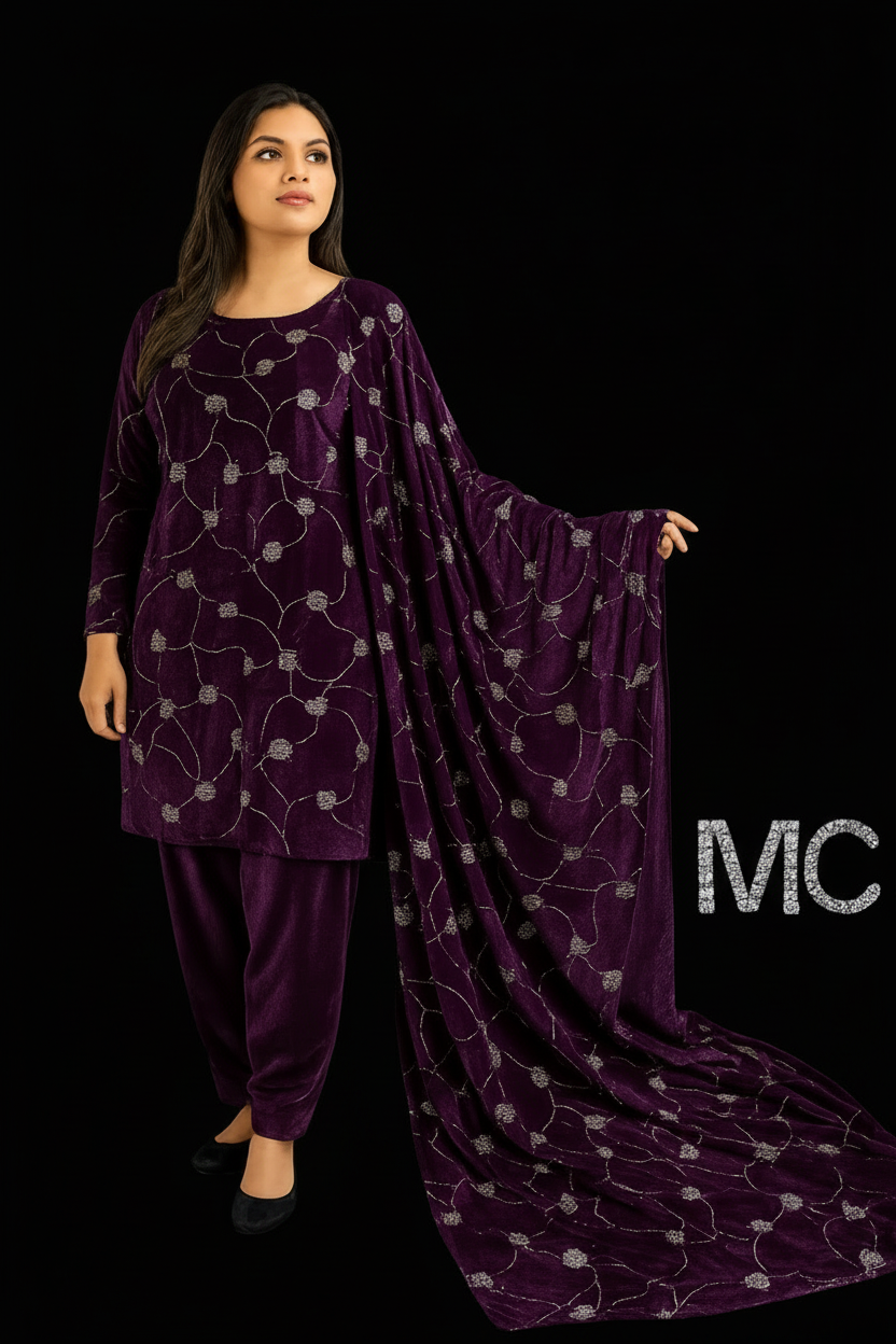 Purple velvet floral fabric for women&