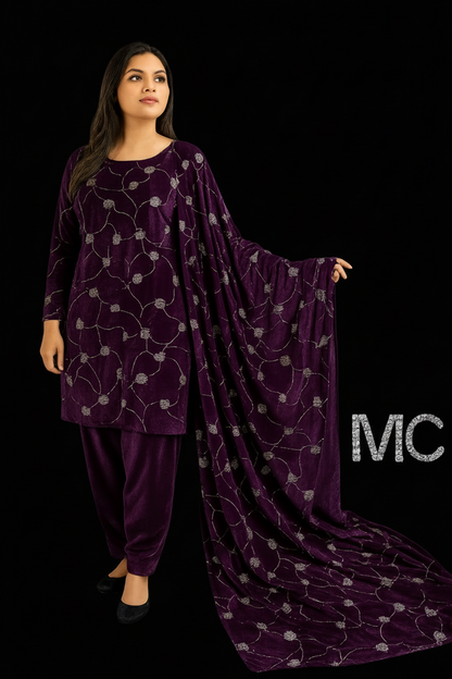 Purple velvet floral fabric for women&