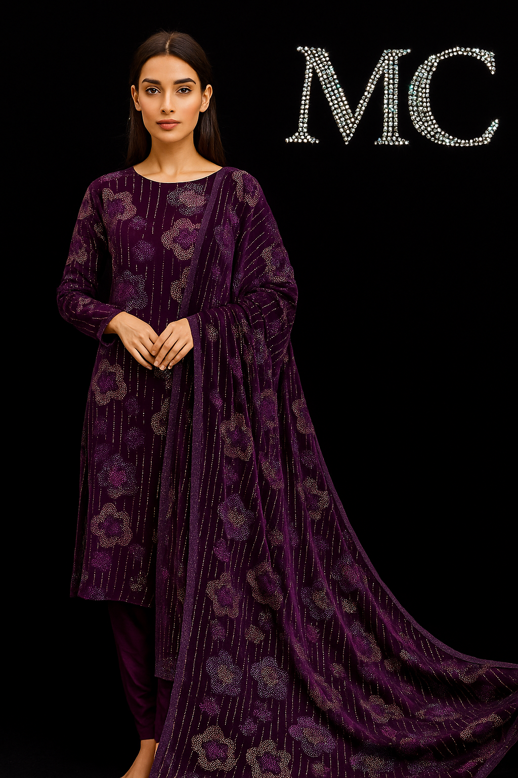 Velvet fabric from Mohammad Collection, 4-meter suit length in rich, soft velvet material with elegant drape and deep color.