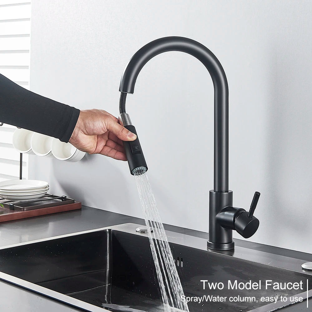 Black MC THE BLACK DIAMOND pull-out sensor kitchen faucet with touch control, single-handle mixer tap for kitchen sink.
