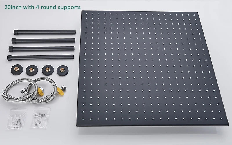 Matte black Rozin thermostatic shower faucet with concealed install, ceiling rainfall showerhead, and bath mixer tap from 𝕄𝕔 𝕋𝕙𝕖 𝔹𝕝𝕒𝕔𝕜 𝔻