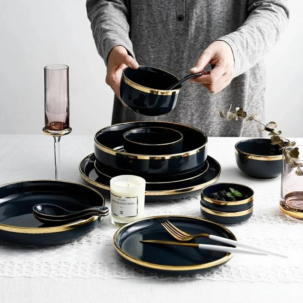 Pink, black, and gold ceramic dinner plate from 𝕄𝕔 𝕋𝕙𝕖 𝔹𝕝𝕒𝕔𝕜 𝔻𝕚𝕒𝕞𝕠�
