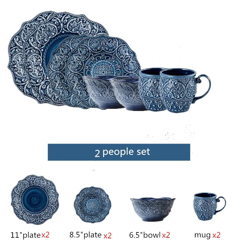 Blue retro relief ceramic kitchen dishes set by 𝕄𝕮 𝕋𝕙𝕖 𝔹𝕝𝕒𝕔𝕜 𝔻𝕚𝕒𝕞𝕠𝕟