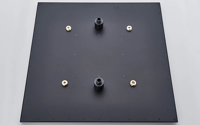 Matte black Rozin thermostatic shower faucet with concealed install, ceiling rainfall shower head, and bath mixer tap from 𝕄𝕔 𝕋𝕙𝕖 𝔹𝕝𝕒𝕔𝕜 𝔻