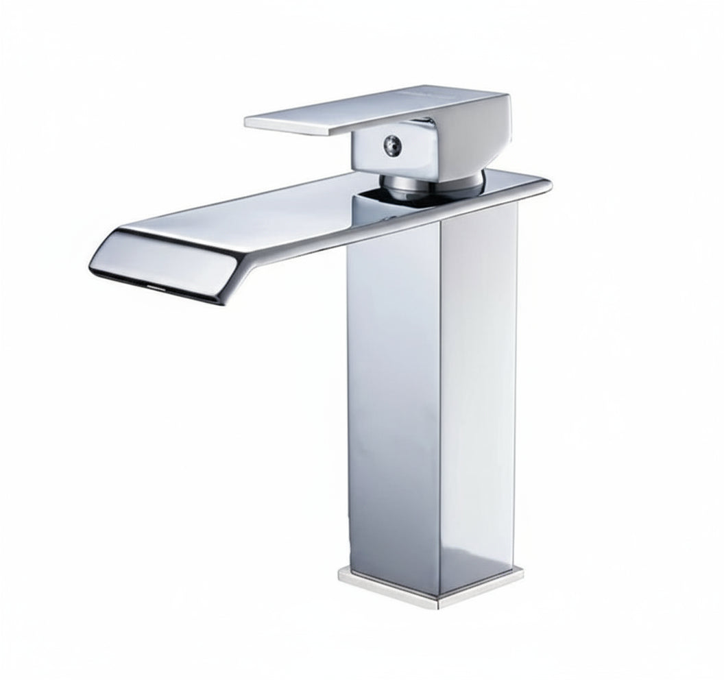 Black waterfall bathroom faucet and vessel sink by MC THE BLACK DIAMOND, modern basin vanity bath fixture with sleek design.
