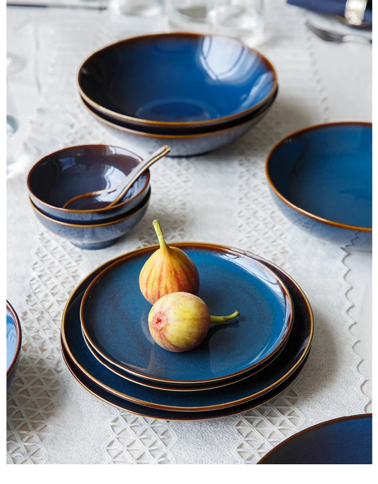 Deep blue ceramic dinnerware set by 𝕄𝕔 𝕋𝕙𝕖 𝔹𝕝𝕒𝕔𝕜 𝔻𝕚𝕒𝕞𝕠𝕟�