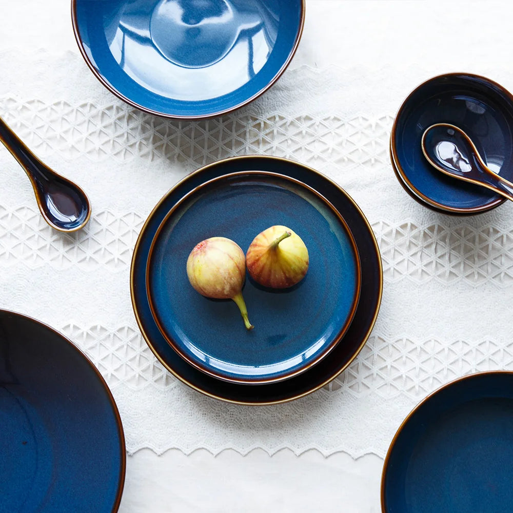 Deep blue ceramic dinnerware set by 𝕄𝕔 𝕋𝕙𝕖 𝔹𝕝𝕒𝕔𝕜 𝔻𝕚𝕒𝕞𝕠𝕟�