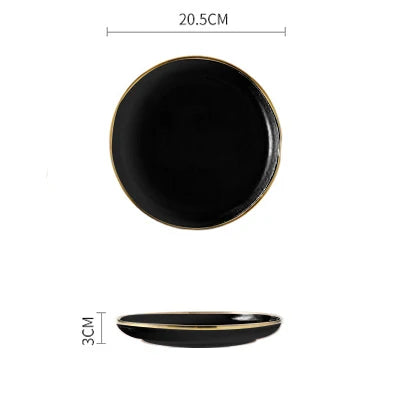 Pink and black ceramic dinner plate with gold inlay, decorative porcelain tableware for home or wedding dining by 𝕄𝕔 𝕋𝕙𝕖 𝔹𝕝𝕒𝕔𝕜 𝔻�