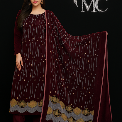 Velvet fabric from Mohammad Collection, 4-meter length suitable for suits, shown in rich, plush velvet material.