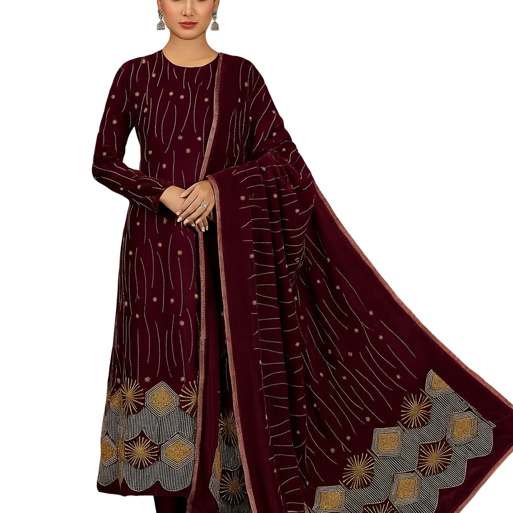 Velvet fabric from Mohammad Collection, 4-meter length, soft and luxurious velvet material suitable for suits and garment making.