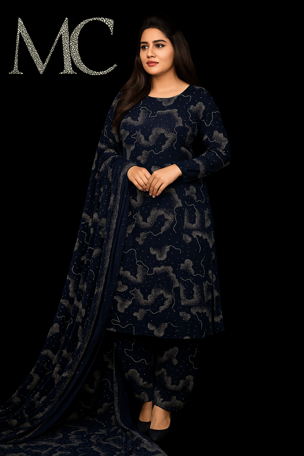 Luxurious navy blue fabric velvet from Mohammad Collection, showcasing its soft, plush texture and rich sheen.