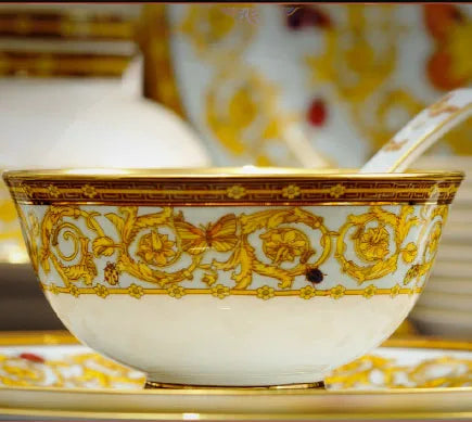 European-style luxury bone china tableware set with gold butterfly design, includes 58 pieces from 𝕄𝕔 𝕋𝕙𝕖 𝔹𝕝𝕒𝕔𝕜 𝔻𝕚�