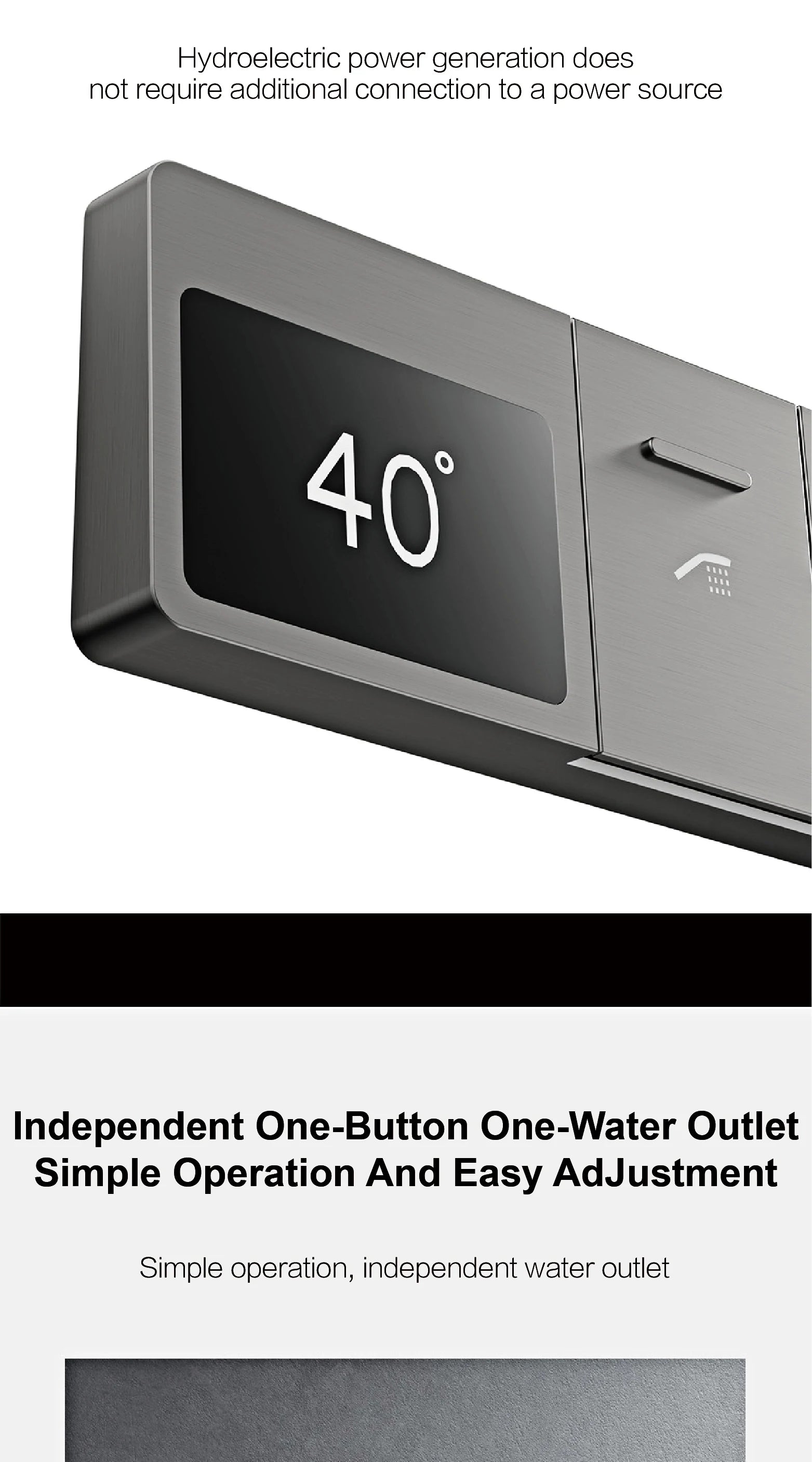 Luxury brass gun gray bathroom shower system with LED digital display, hot and cold water controls, embedded design by 𝕄𝕔 𝕋𝕙𝕖 𝔹𝕝𝕒𝕔𝕜 𝔻�
