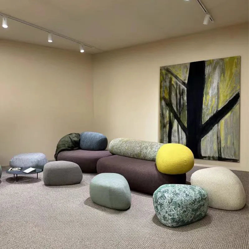 Luxury Italian pebble fabric compression sofa by MC THE BLACK DIAMOND, featuring a unique sofa bed design with modern living room style.