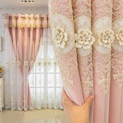 Pink Chenille European Thickened Curtains High-end Embroidered Relief Three-dimensional Blackout Curtains Finished Products - https://mohammadcollection.com
