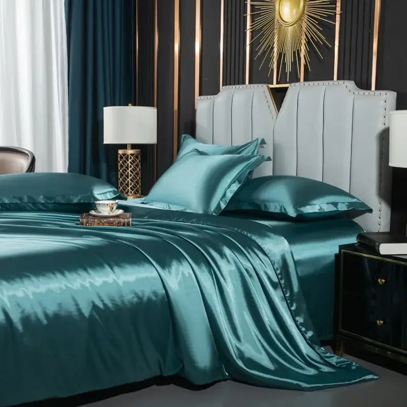 Luxury MC THE BLACK DIAMOND bedsheet set with matching pillowcases, suitable for single or double beds, featuring elegant design.