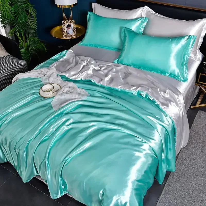 Nordic satin silk bedding set with duvet cover, bed sheet, and pillowcases by MC THE BLACK DIAMOND for luxurious home decor.