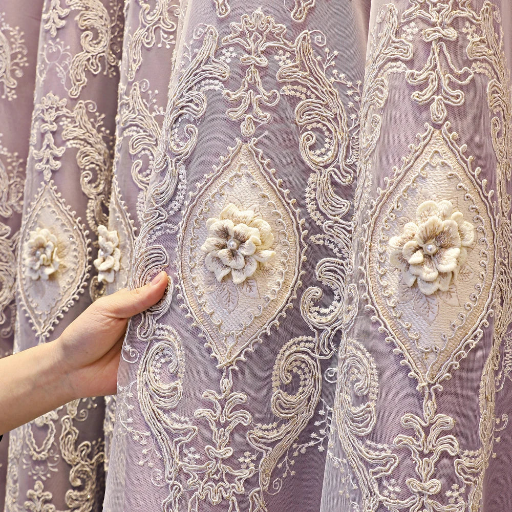 1PC Curtains,Luxury vintage-style embroidered curtains with 3D relief patterns, dual-layer design for privacy and light control - https://mohammadcollection.com