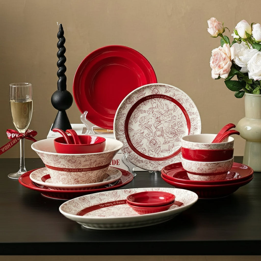 Red retro ceramic steak plate from 𝕄𝕔 𝕋𝕙𝕖 𝔹𝕝𝕒𝕔𝕜 𝔻𝕚𝕒𝕞𝕠𝕟�