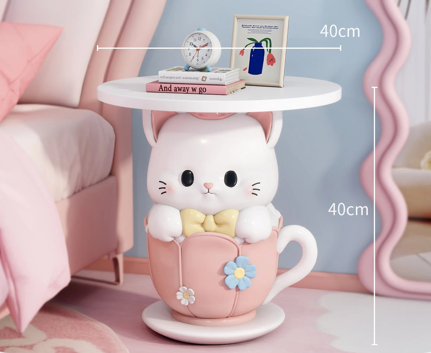 Kawaii Room Decor Coffee Table Sofa Side Table Girl Bedroom Nightstand Cartoon Cat Floor Decoration Cream Living Room Furniture - https://mohammadcollection.com
