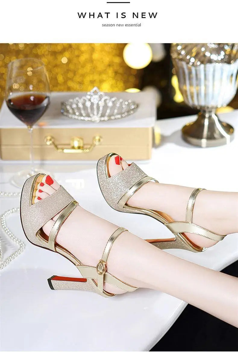 MC THE BLACK DIAMOND women's luxury peep toe heels with 11.5cm high heels, fish mouth design, elegant high-quality women's sandals