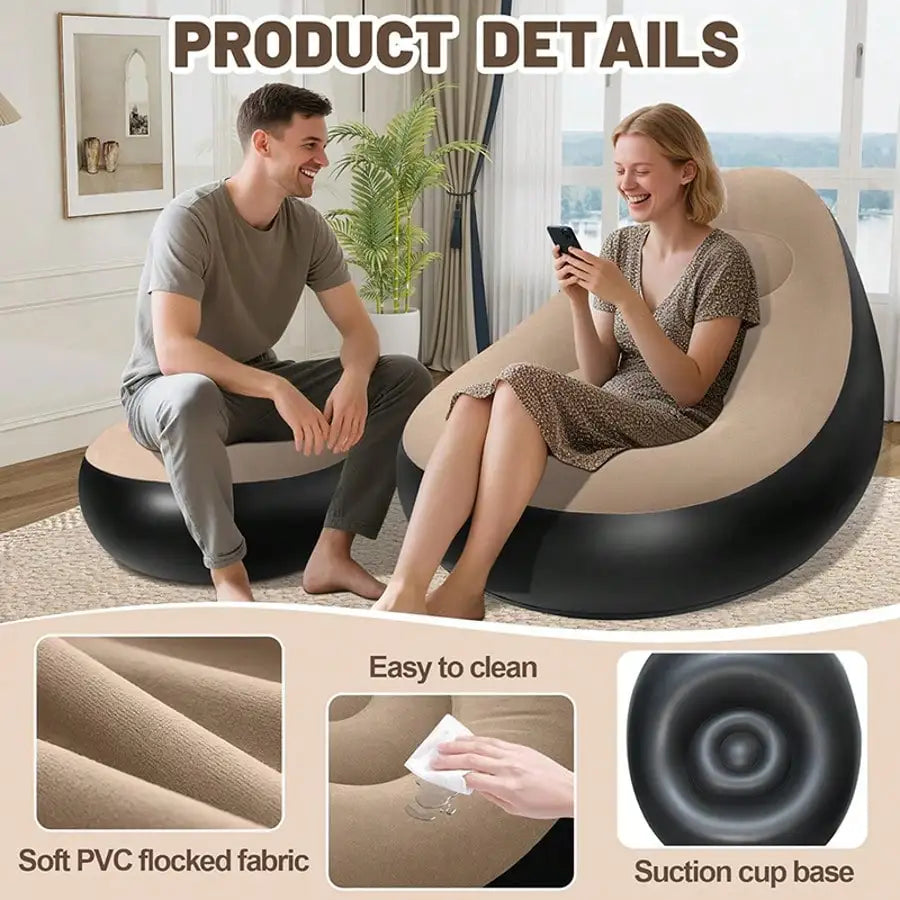 Flocked Inflatable Lazy Sofa: W/Footrest &amp; Foot Pump, Foldable for Home Office &amp; Outdoor Use - https://mohammadcollection.com