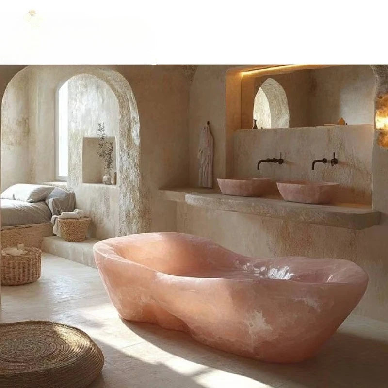 Irregular pink agate bathtubs for custom apartments and villas - https://mohammadcollection.com