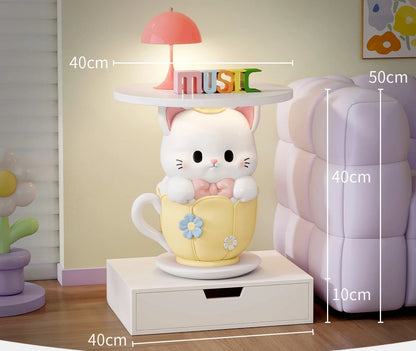Kawaii Room Decor Coffee Table Sofa Side Table Girl Bedroom Nightstand Cartoon Cat Floor Decoration Cream Living Room Furniture - https://mohammadcollection.com