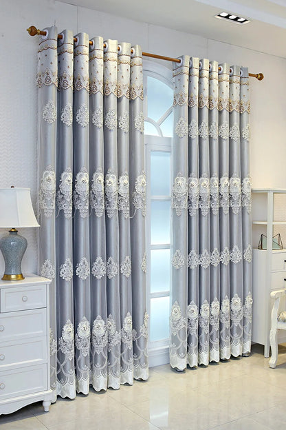 Elegant Double-Layer Curtains with Embossed Base &amp; 3D Embroidered Detailing Decorative Blackout Drapes for Bedroom/Living Room - https://mohammadcollection.com