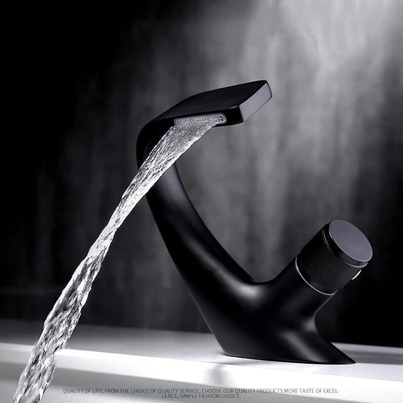 Stainless steel waterfall bathroom sink faucet with hot and cold water, G1/2 thread, sleek high-end design by MC THE BLACK DIAMOND