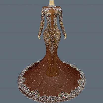 MC THE BLACK DIAMOND luxury floor-length dress with sparkling crystals, elegant and glamorous evening wear.