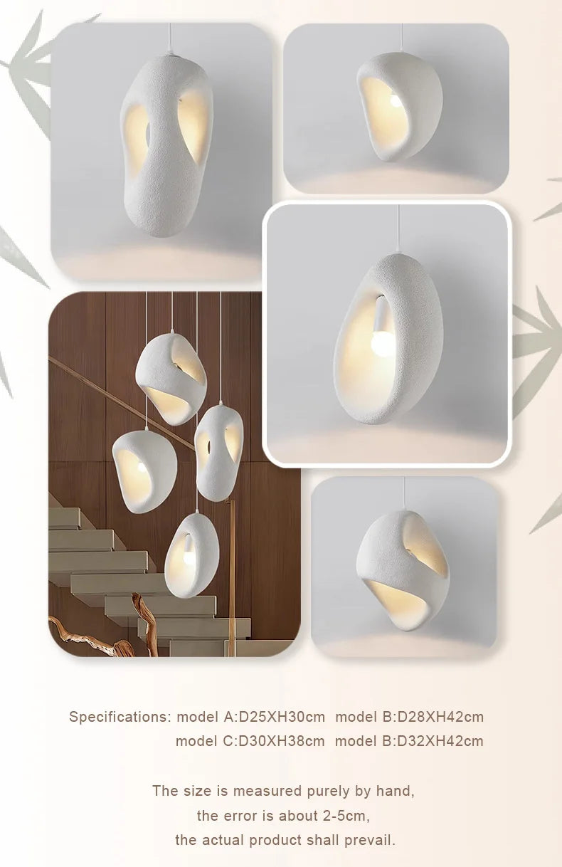 Nordic Villa Wabi Sabi E27 LED pendant light by MC THE BLACK DIAMOND hanging from ceiling with warm glow