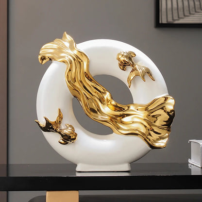 Modern Art Home Decor, Chinese Koi Lucky Ornament, Ceramic Crafts, Light Luxury Living Room, Study, Office Decorative Figurines - 𝕄𝕮 𝕋𝕙𝕖 𝔹𝕝𝕒𝕔𝕜 𝔻𝕚𝕒𝕞𝕠𝕟𝕕