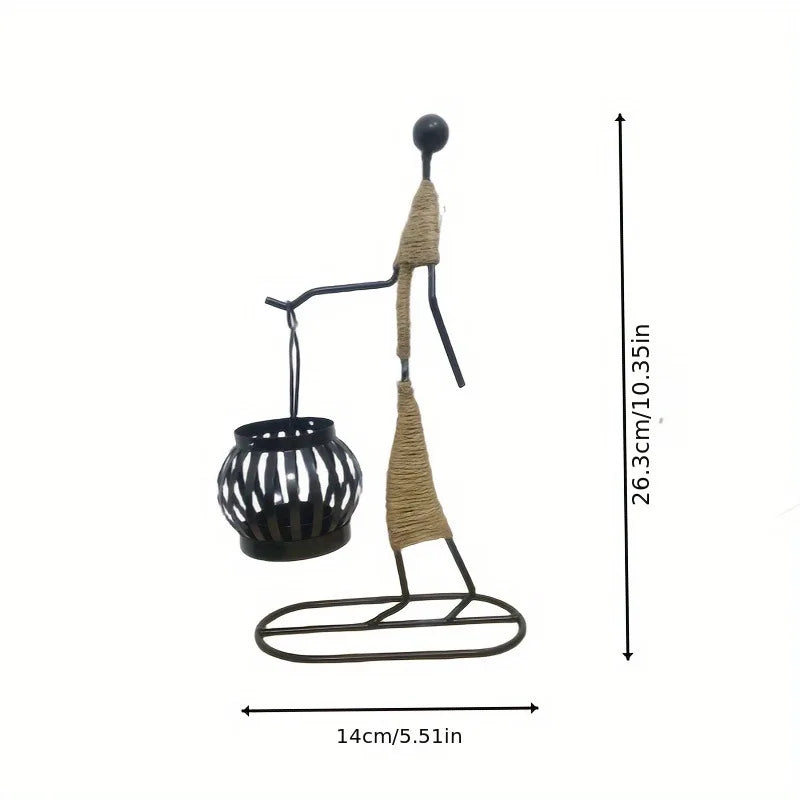 Handmade Nordic metal candle holder featuring abstract character sculpture, perfect for home decor and art gifts.